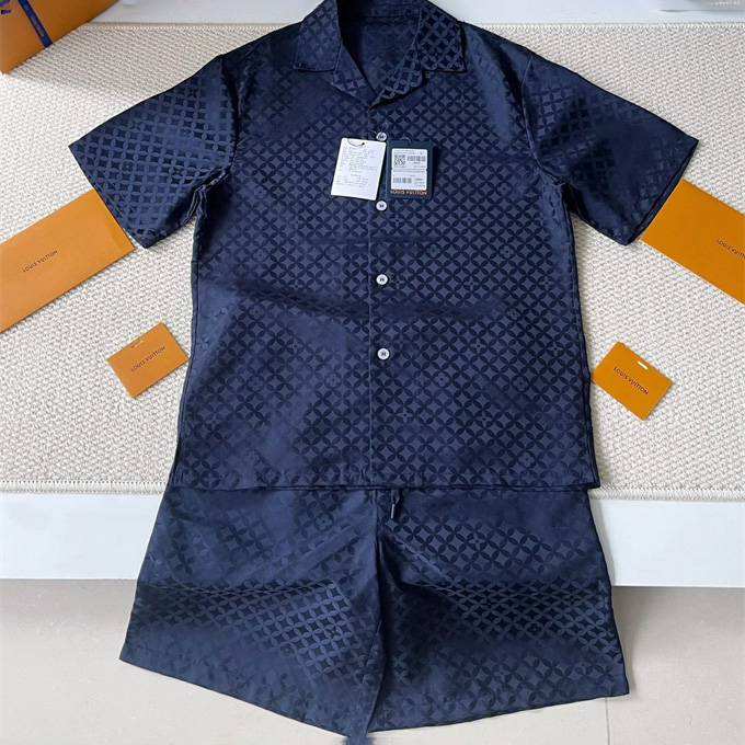 lv louis vuitton monogram jacquard short-sleeve shirt and shorts